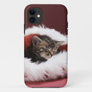 クリスマスの帽子で眠った子ネコ iPhone 11 ケース