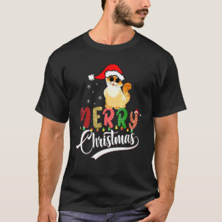 クリスマスの帽子とイルミネーション かわいい猫のクリスマス Tシャツ