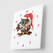 クリスマスの帽子とギフトの可愛いベビーフクロウ – おもしろい スクエア壁時計 (傾斜)