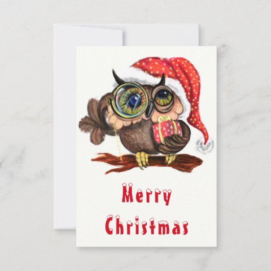 クリスマスの帽子とギフトの可愛いベビーフクロウ – 漫画 (正面)