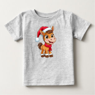クリスマスの帽子とスカーフに隠された可愛い漫画ポニー ベビーTシャツ