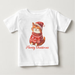 クリスマスの帽子とセーターのベビーのトップ ベビーTシャツ