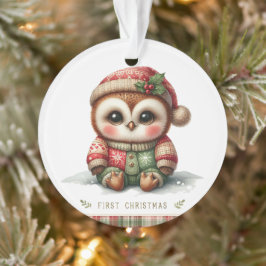 クリスマスの帽子とセーター姿のふくろうの赤ちゃん オーナメント