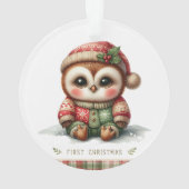 クリスマスの帽子とセーター姿のふくろうの赤ちゃん オーナメント (裏面)