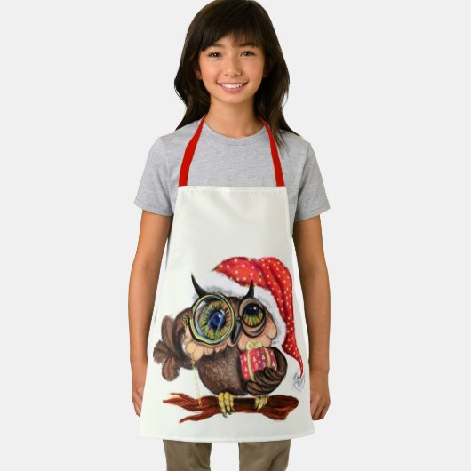 クリスマスの帽子とプレゼントに可愛いベビーフクロウおもしろい- エプロン (インサイチュ)