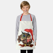 クリスマスの帽子とプレゼントに可愛いベビーフクロウおもしろい- エプロン (着用した状態)