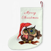 クリスマスの帽子とプレゼントに可愛いベビーフクロウ スモールクリスマスストッキング (裏面)