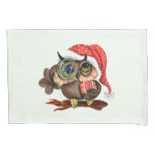 クリスマスの帽子とプレゼントに可愛いベビーフクロウ 枕カバー (正面)