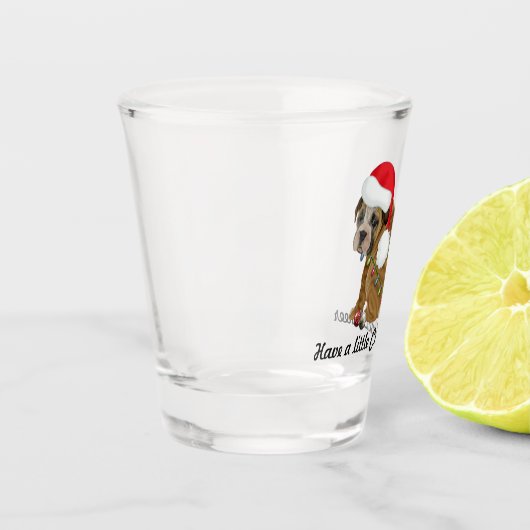クリスマスの帽子とライトで愛らしい子犬 ショットグラス (左)