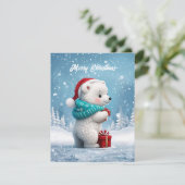 クリスマスの帽子と小さなかわいいベビークマ シーズンカード (スタンド正面)
