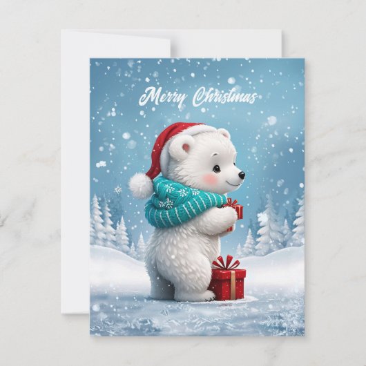 クリスマスの帽子と小さなかわいいベビークマ シーズンカード (正面)