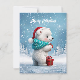 クリスマスの帽子と小さなかわいいベビークマ シーズンカード