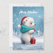 クリスマスの帽子と小さなかわいいベビークマ シーズンカード (正面)