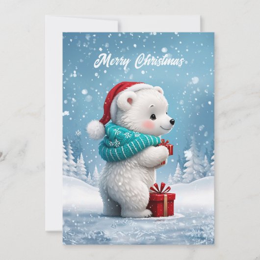 クリスマスの帽子と小さなかわいいベビークマ シーズンカード (正面)