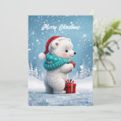 クリスマスの帽子と小さなかわいいベビークマ シーズンカード (スタンド正面)