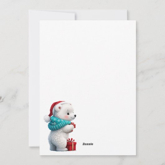 クリスマスの帽子と小さなかわいいベビークマ シーズンカード (裏面)