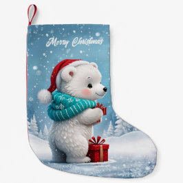 クリスマスの帽子と小さなかわいいベビークマ スモールクリスマスストッキング