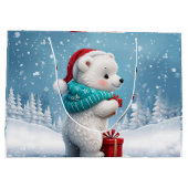 クリスマスの帽子と小さなかわいいベビークマ ラージペーパーバッグ (裏面)