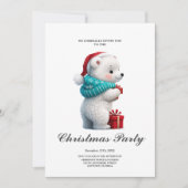 クリスマスの帽子と小さなかわいいベビークマ 招待状 (正面)
