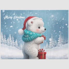 クリスマスの帽子と小さなかわいいベビークマ 薄葉紙