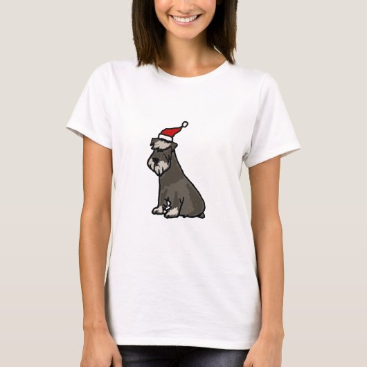 クリスマスの帽子のおもしろいなシュナウツァー Tシャツ (正面)
