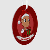 クリスマスの帽子の漫画とキュートなヒスパニックベビー オーナメント (正面)