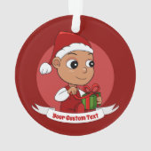 クリスマスの帽子の漫画とキュートなヒスパニックベビー オーナメント (裏面)