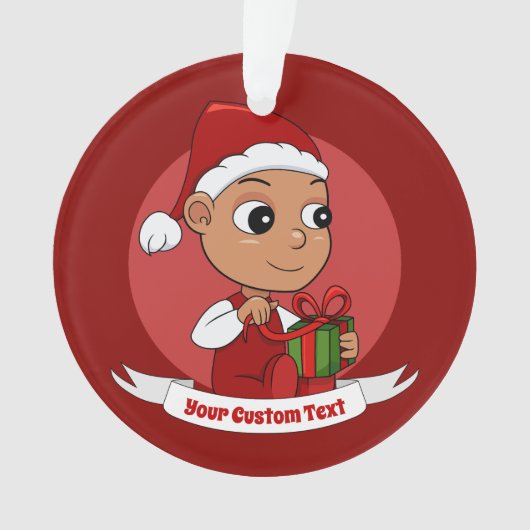 クリスマスの帽子の漫画とキュートなヒスパニックベビー オーナメント (正面)