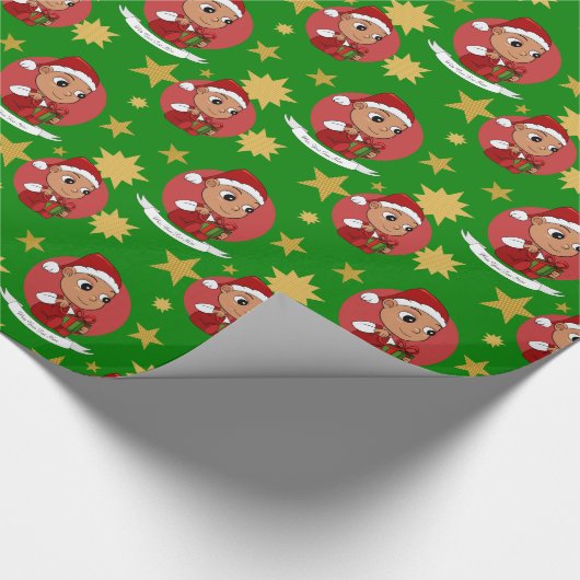 クリスマスの帽子の漫画とキュートなヒスパニックベビー ラッピングペーパー (角)