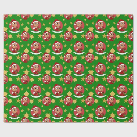 クリスマスの帽子の漫画とキュートなヒスパニックベビー ラッピングペーパー (フラット)