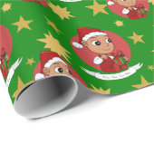 クリスマスの帽子の漫画とキュートなヒスパニックベビー ラッピングペーパー (ロールコーナー)