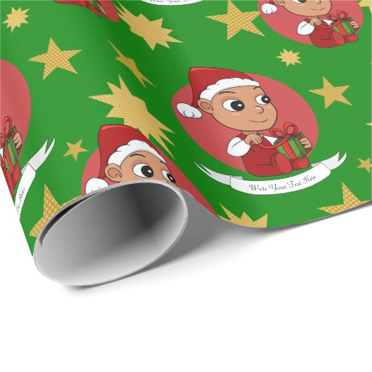 クリスマスの帽子の漫画とキュートなヒスパニックベビー ラッピングペーパー (ロールコーナー)