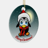 クリスマスの帽子の漫画を持つかわいいペンギン セラミックオーナメント (右)