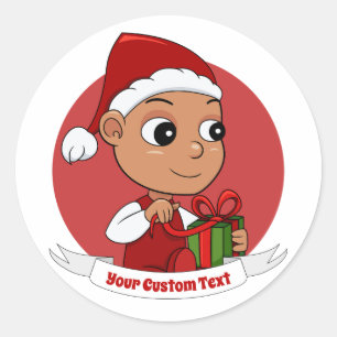 クリスマスの帽子をかぶったかわいいヒスパニック系の赤ちゃんのキャラクター ラウンドシール