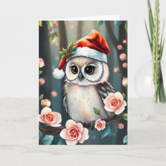 クリスマスの帽子をかぶったかわいいフクロウのクリスマスカード シーズンカード