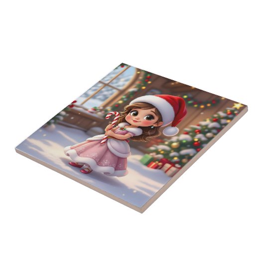 クリスマスの帽子をかぶったかわいい小さなプリンセス タイル (側面)