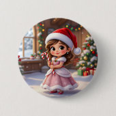 クリスマスの帽子をかぶったかわいい小さなプリンセス 缶バッジ (正面)