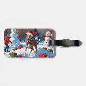 クリスマスの帽子をかぶったグレイハウンドの雪上奔走 ラゲッジタグ (裏面横)