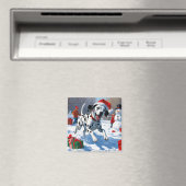 クリスマスの帽子をかぶったダルメシアンの雪中奔走 マグネット (インサイチュ (食洗機))