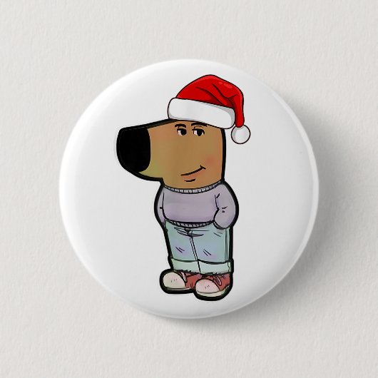 クリスマスの帽子をかぶったリラックスした犬 面白い Chill Guy 缶バッジ (正面)
