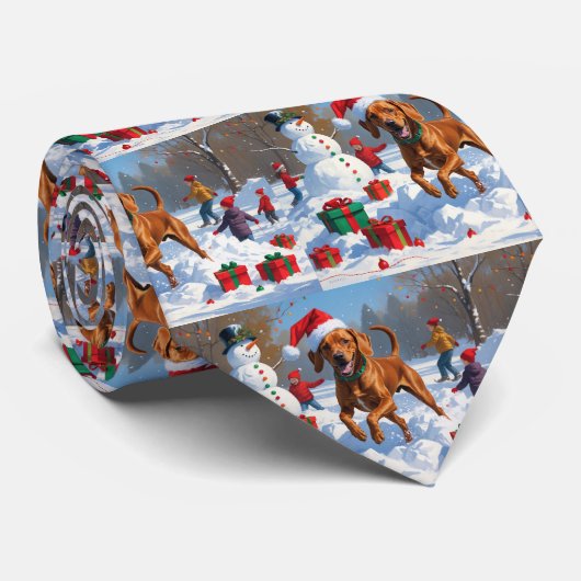 クリスマスの帽子をかぶったヴィズラの雪中ラン ネクタイ (ロール)
