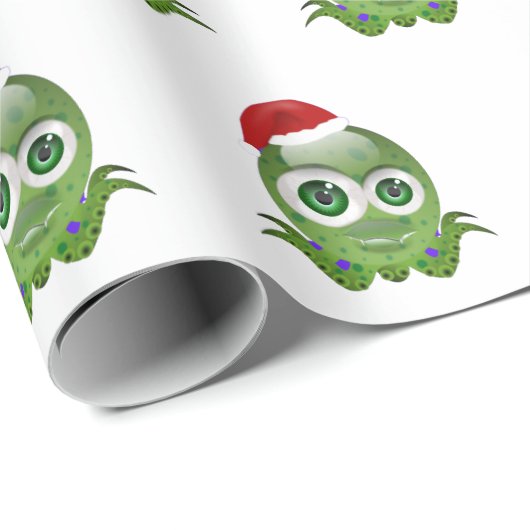 クリスマスの帽子をかぶった可愛い小さなタコ ラッピングペーパー (ロールコーナー)