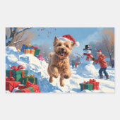 クリスマスの帽子をかぶって雪の中を走るウィートテリア 長方形シール (正面)
