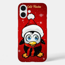 クリスマスの帽子を持つおもしろいなペンギン iPhone 16 PLUSケース