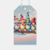 クリスマスの帽子を持つかわいいファンタジーの鳥 ギフトタグ (裏面)