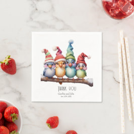 クリスマスの帽子を持つかわいいファンタジーの鳥 スタンダードカクテルナプキン