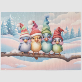 クリスマスの帽子を持つかわいいファンタジーの鳥 薄葉紙