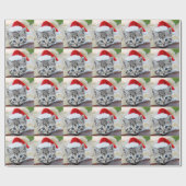 クリスマスの帽子を持つかわいい子ネコ ラッピングペーパー (フラット)