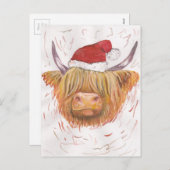 クリスマスの帽子を持つクリスマスの鳴き声の高地牛 シーズンポストカード (正面/裏面)