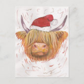 クリスマスの帽子を持つクリスマスの鳴き声の高地牛 シーズンポストカード (正面)